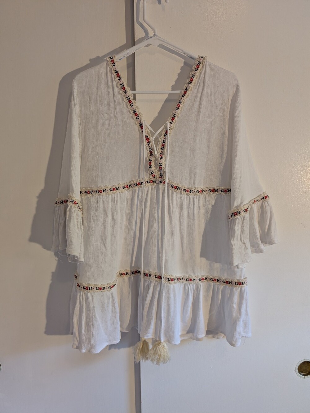 Blue Island White Swim Cover with Flower Embroidered Trim Lace Up Sz L To M
